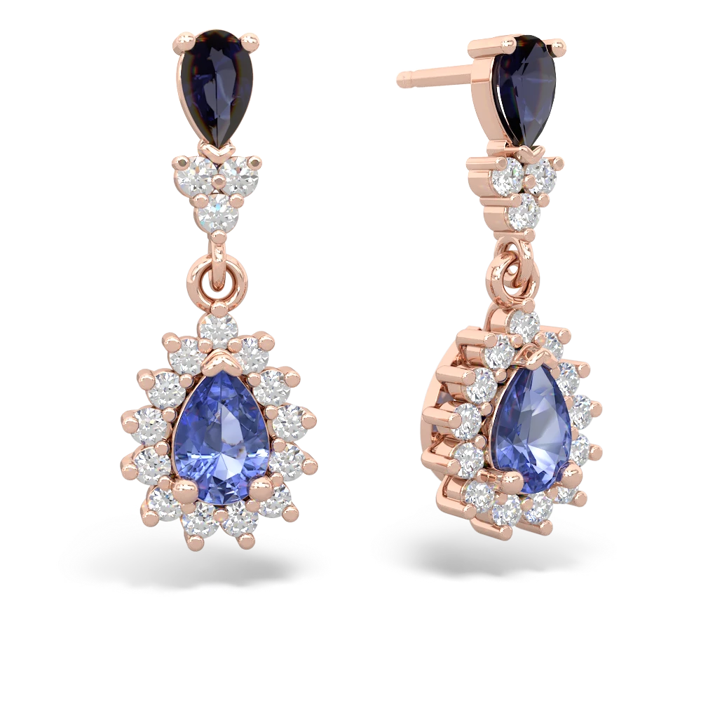 Sapphire Halo Pear Dangle 14K Rose Gold earrings E1882