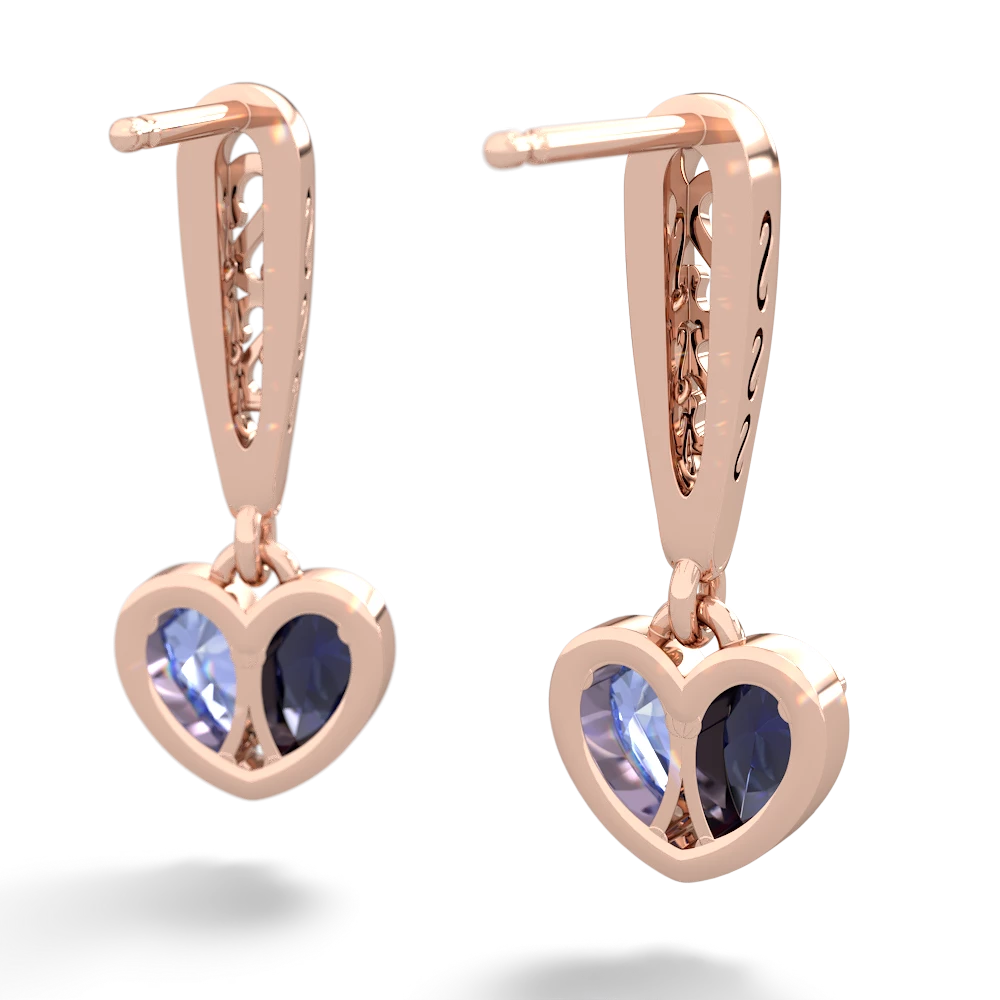 Sapphire Filligree Heart 14K Rose Gold earrings E5070