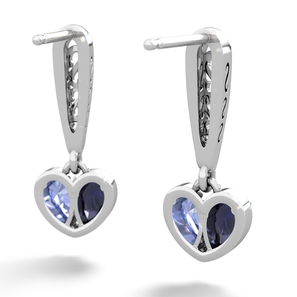 Sapphire Filligree Heart 14K White Gold earrings E5070