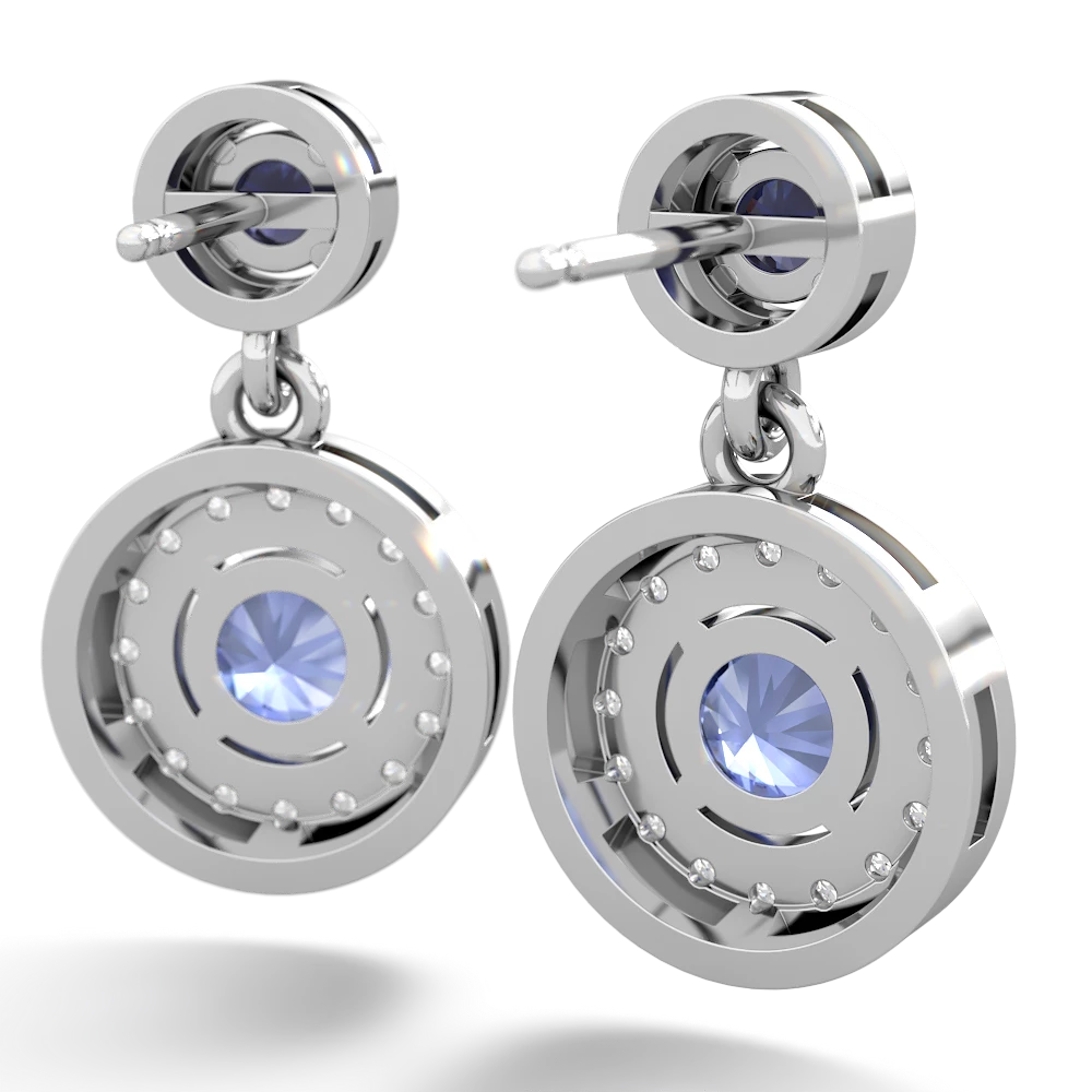 Sapphire Halo Dangle 14K White Gold earrings E5319