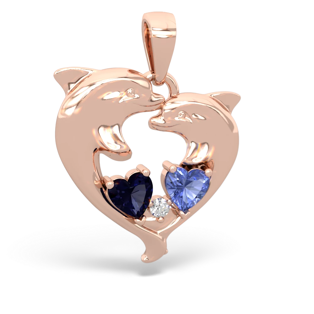 Sapphire Dolphin Heart 14K Rose Gold pendant P5820