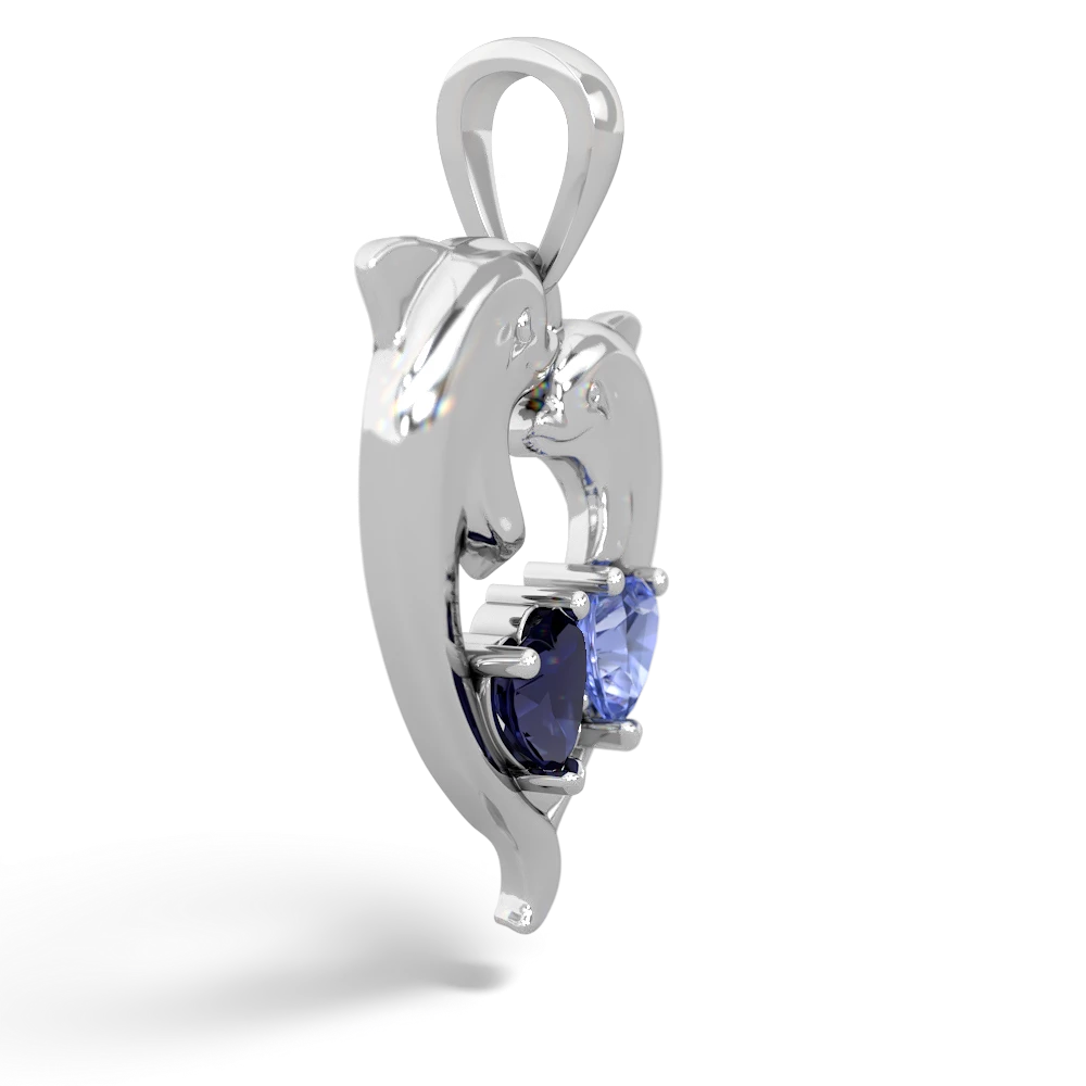 Sapphire Dolphin Heart 14K White Gold pendant P5820