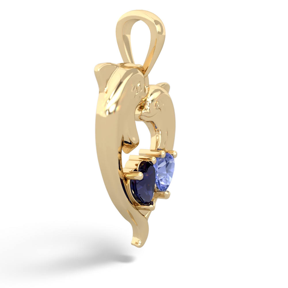 Sapphire Dolphin Heart 14K Yellow Gold pendant P5820