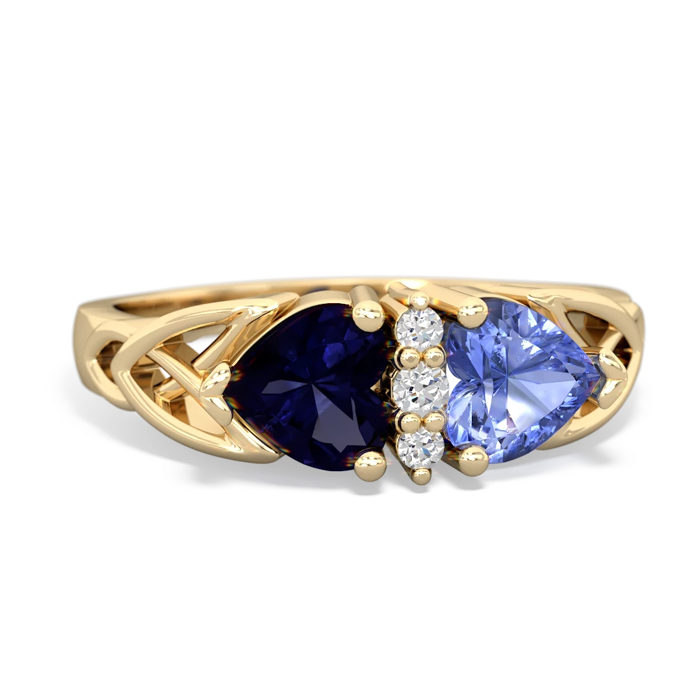 Sapphire Celtic Knot Double Heart 14K Yellow Gold ring R5040