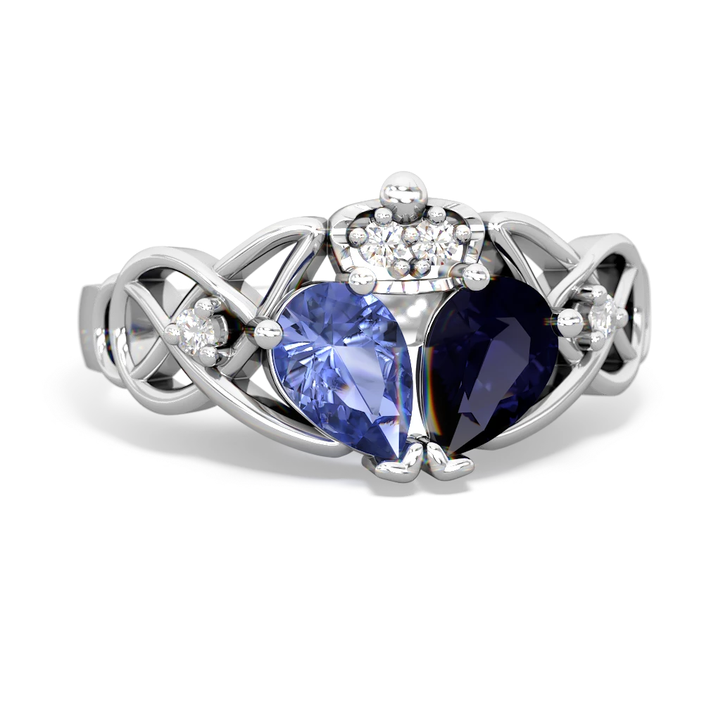 Sapphire 'One Heart' Celtic Knot Claddagh 14K White Gold ring R5322