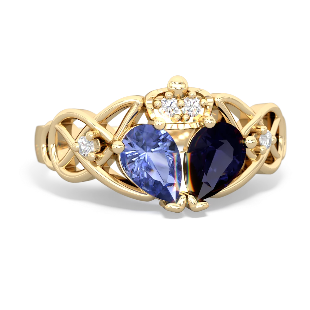 Sapphire 'One Heart' Celtic Knot Claddagh 14K Yellow Gold ring R5322