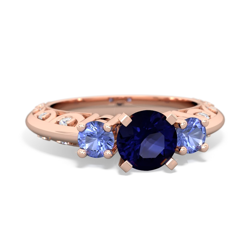 Sapphire Art Deco Eternal Embrace Engagement 14K Rose Gold ring C2003