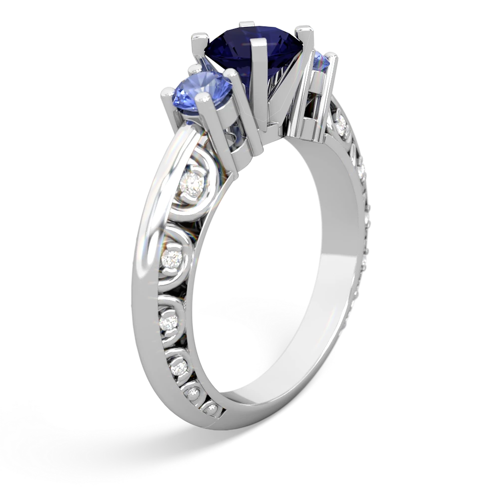 Sapphire Art Deco Eternal Embrace Engagement 14K White Gold ring C2003