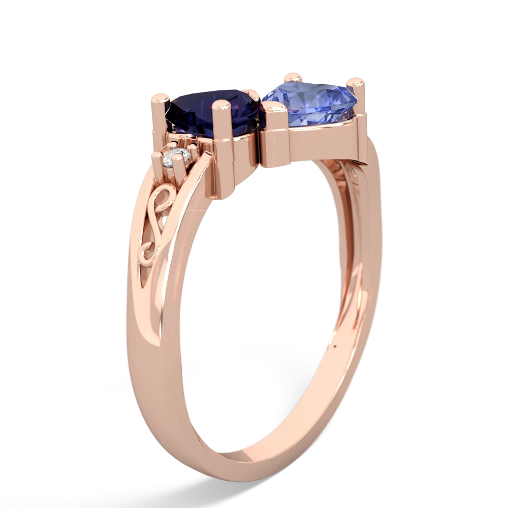 Sapphire Snuggling Hearts 14K Rose Gold ring R2178