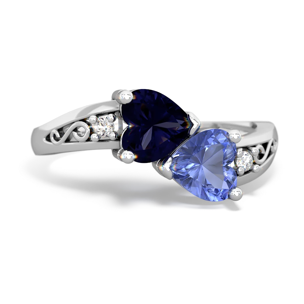 Sapphire Snuggling Hearts 14K White Gold ring R2178