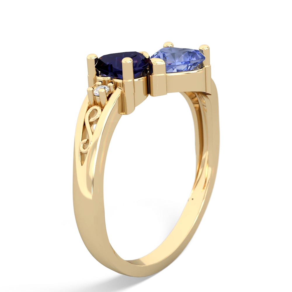 Sapphire Snuggling Hearts 14K Yellow Gold ring R2178