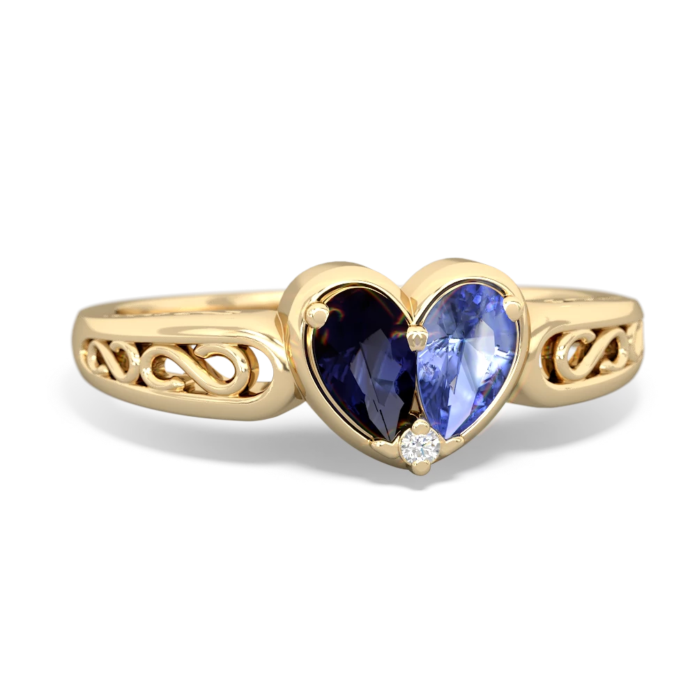 Sapphire Filligree 'One Heart' 14K Yellow Gold ring R5070