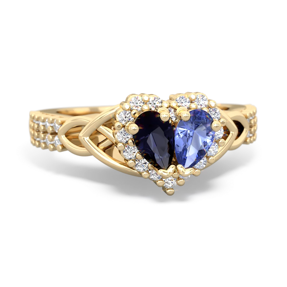 Sapphire Celtic Knot Two Hearts As One 14K Yellow Gold ring R2644HRT