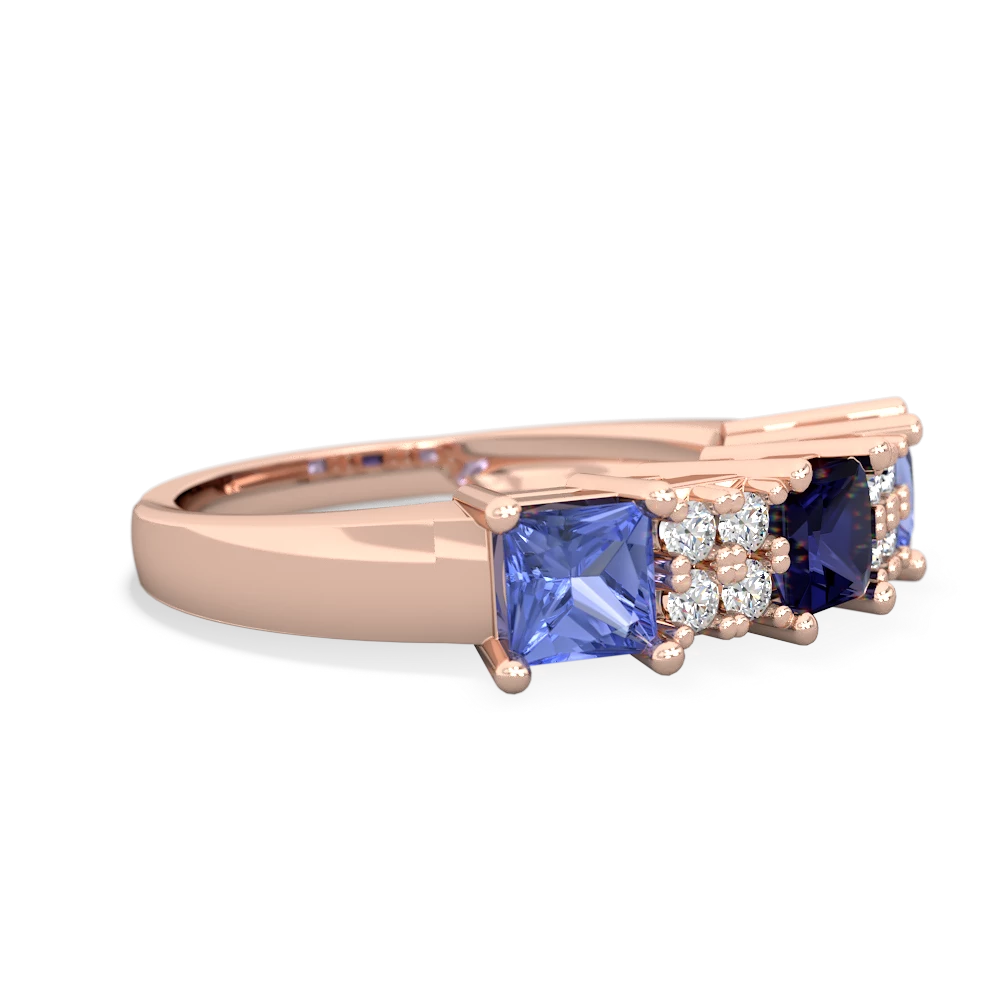 Sapphire Three Stone Diamond Cluster 14K Rose Gold ring R2592