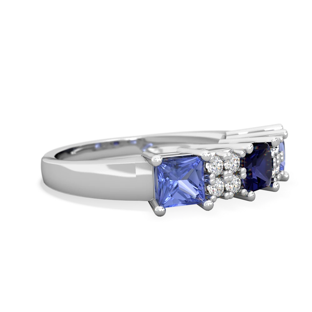 Sapphire Three Stone Diamond Cluster 14K White Gold ring R2592