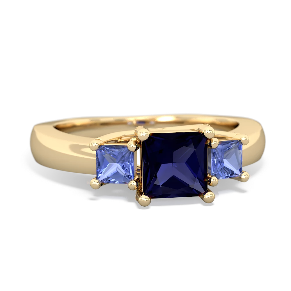 Sapphire Three Stone Trellis 14K Yellow Gold ring R4015