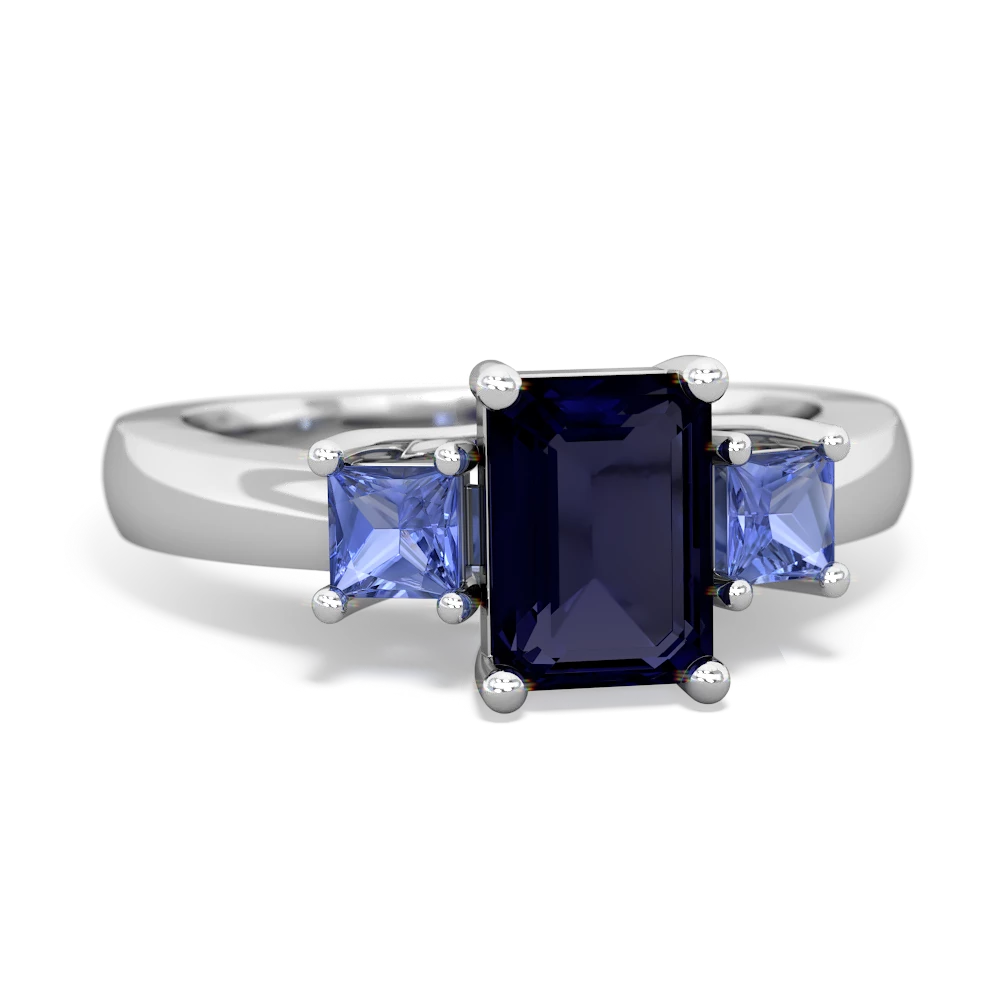 Sapphire Three Stone Emerald-Cut Trellis 14K White Gold ring R4021