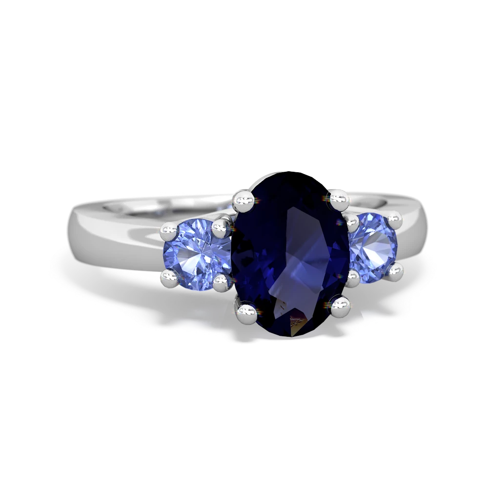 Sapphire Three Stone Oval Trellis 14K White Gold ring R4024