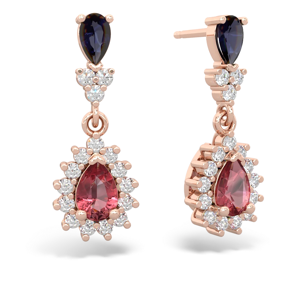 Sapphire Halo Pear Dangle 14K Rose Gold earrings E1882