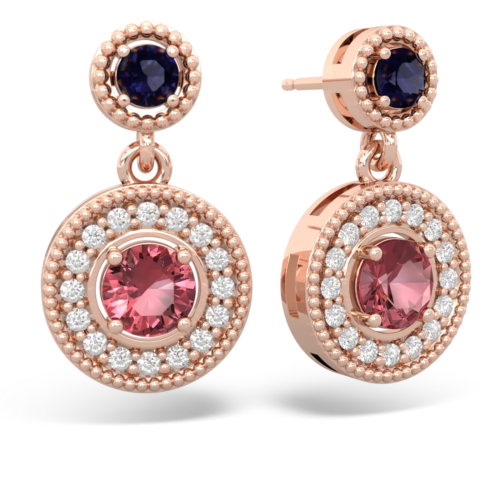 Sapphire Halo Dangle 14K Rose Gold earrings E5319