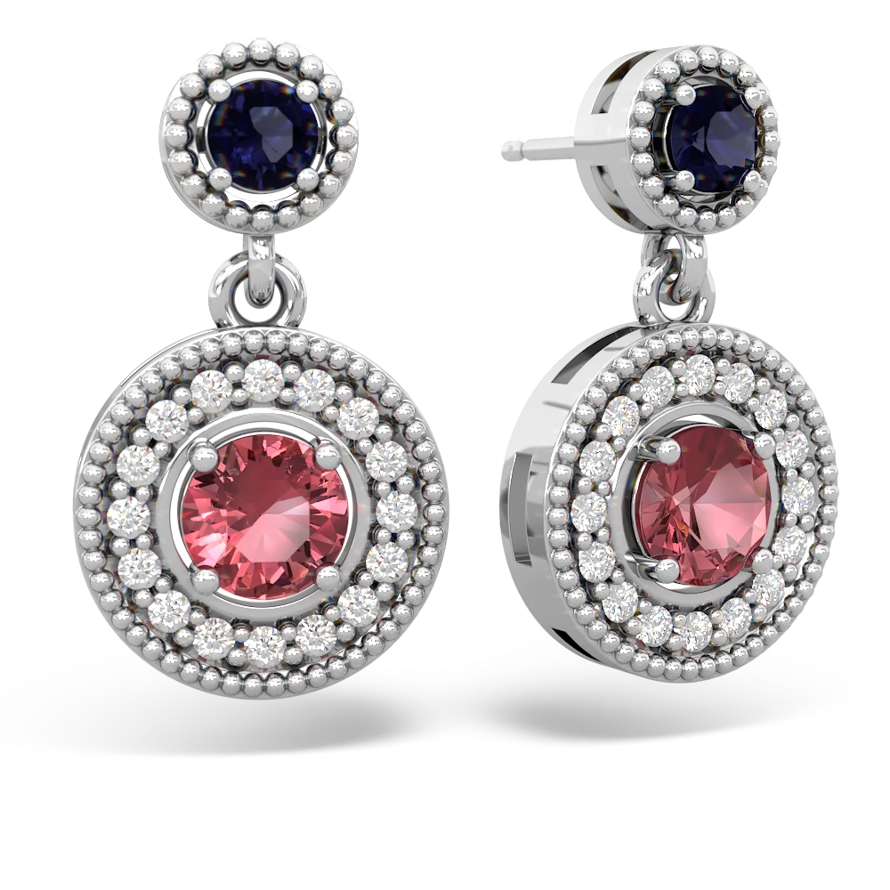 Sapphire Halo Dangle 14K White Gold earrings E5319