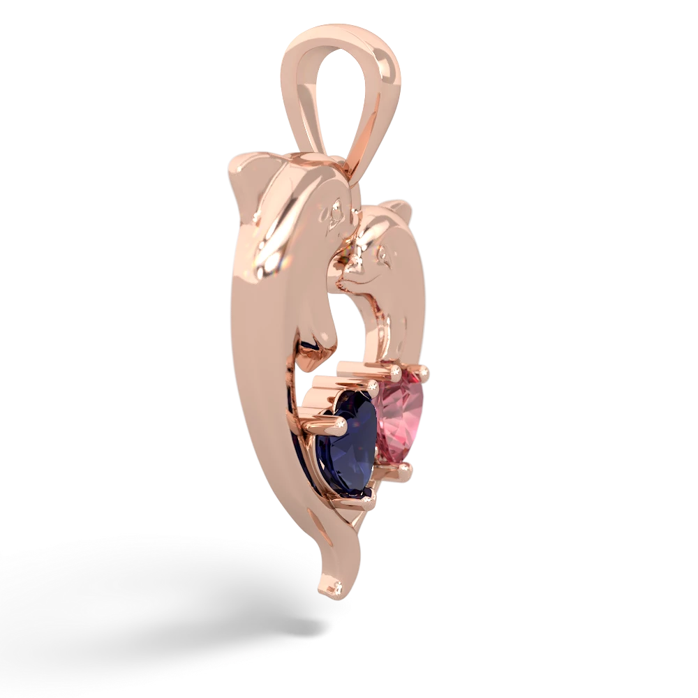 Sapphire Dolphin Heart 14K Rose Gold pendant P5820