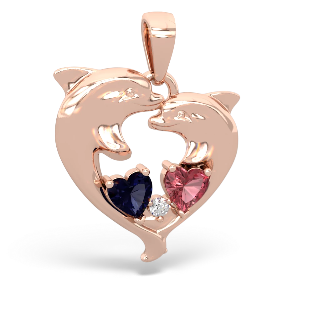 Sapphire Dolphin Heart 14K Rose Gold pendant P5820