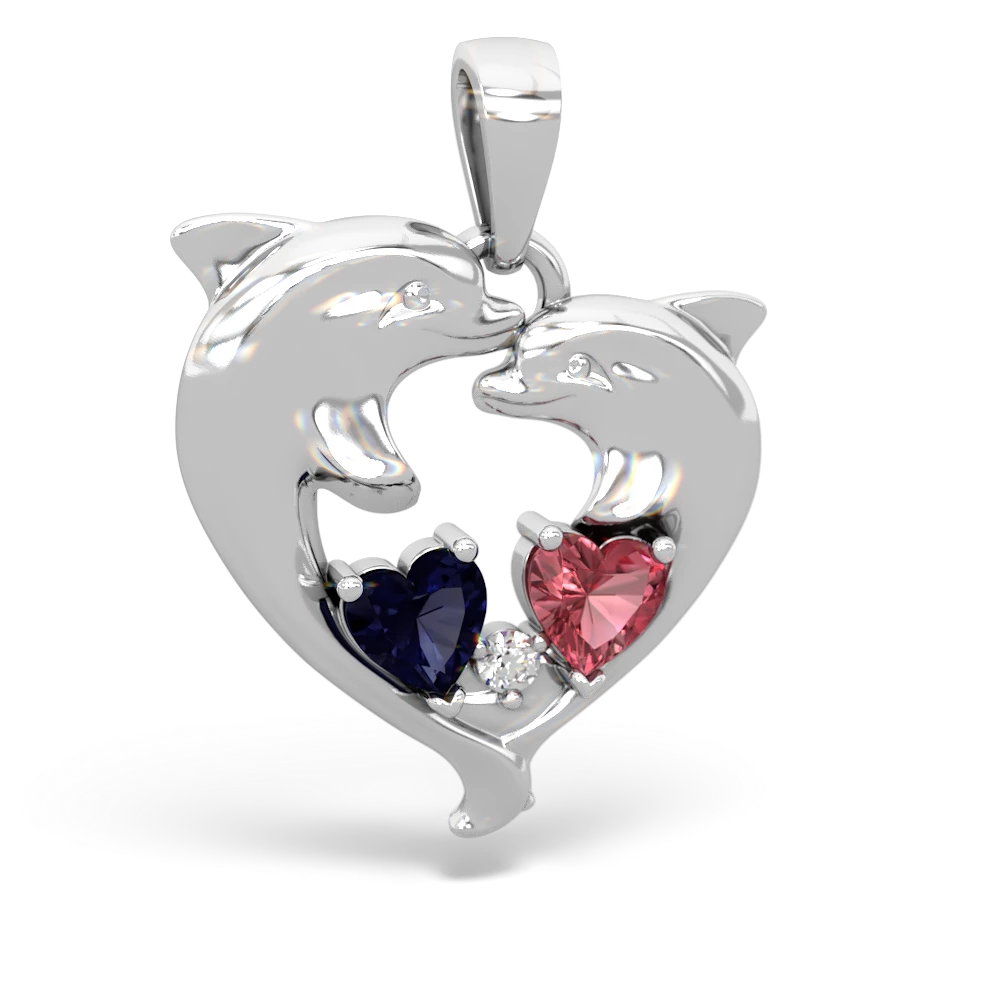 Sapphire Dolphin Heart 14K White Gold pendant P5820