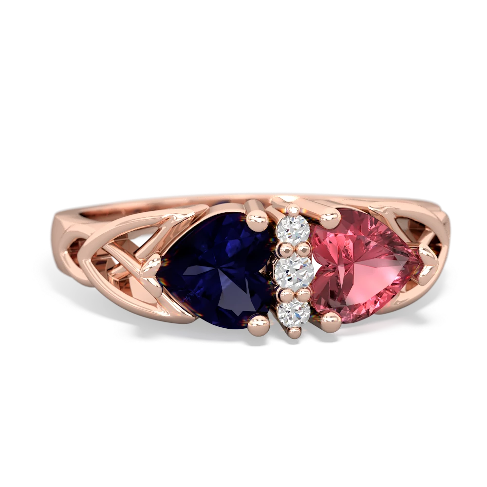 Sapphire Celtic Knot Double Heart 14K Rose Gold ring R5040