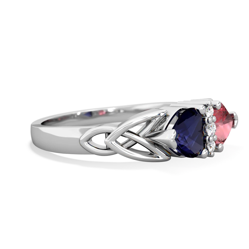 Sapphire Celtic Knot Double Heart 14K White Gold ring R5040