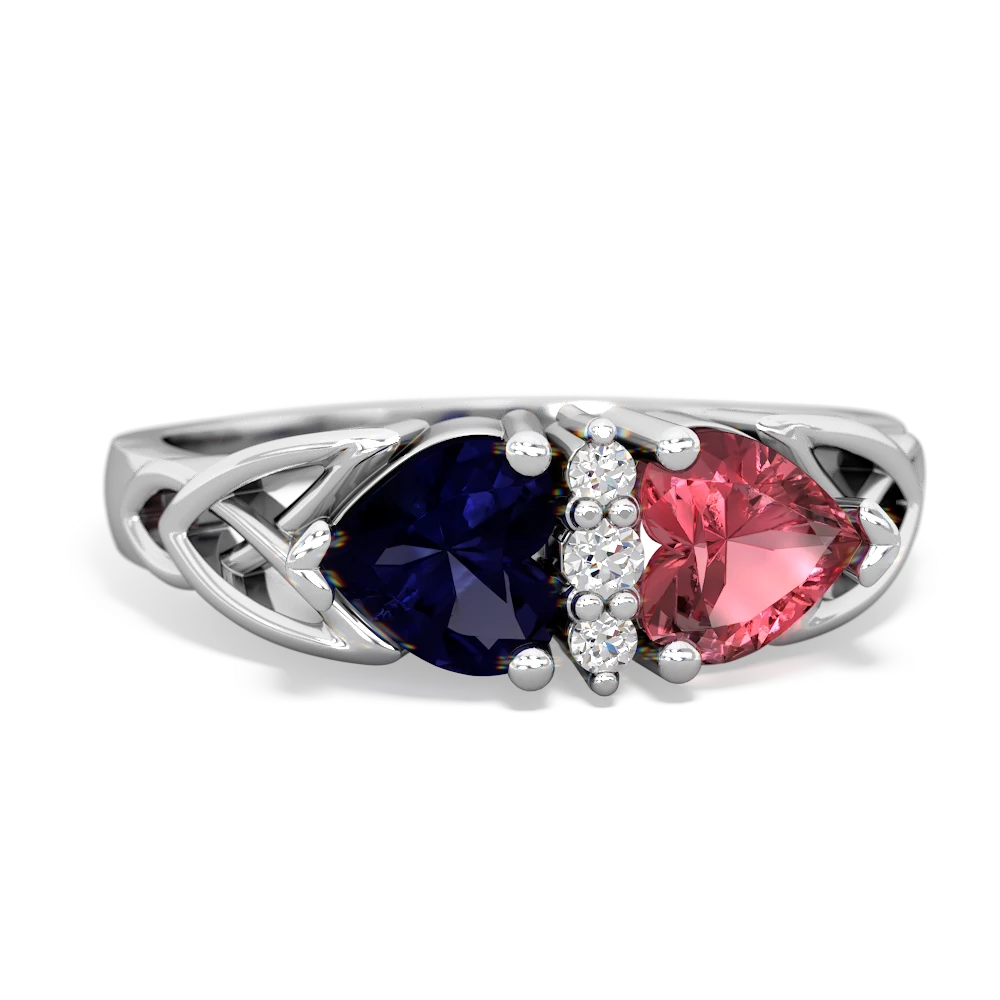 Sapphire Celtic Knot Double Heart 14K White Gold ring R5040