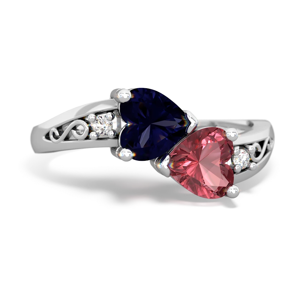 Sapphire Snuggling Hearts 14K White Gold ring R2178