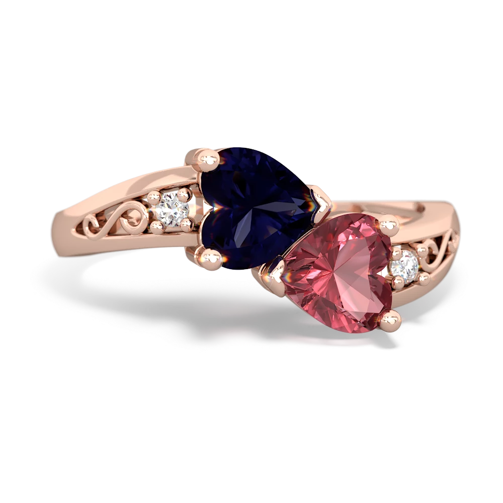 Sapphire Snuggling Hearts 14K Rose Gold ring R2178