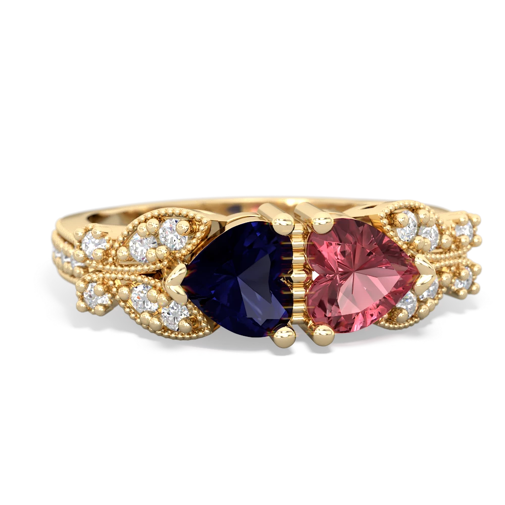 Sapphire Diamond Butterflies 14K Yellow Gold ring R5601