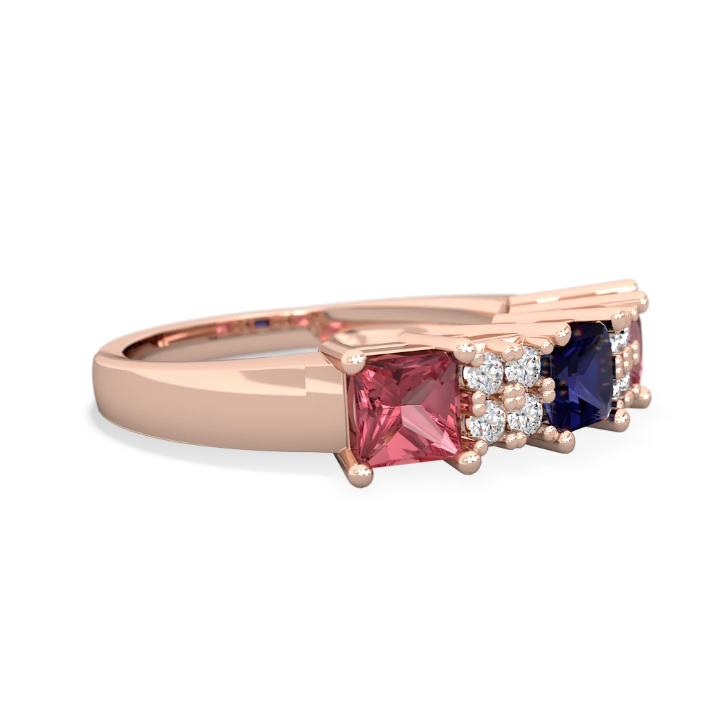 Sapphire Three Stone Diamond Cluster 14K Rose Gold ring R2592