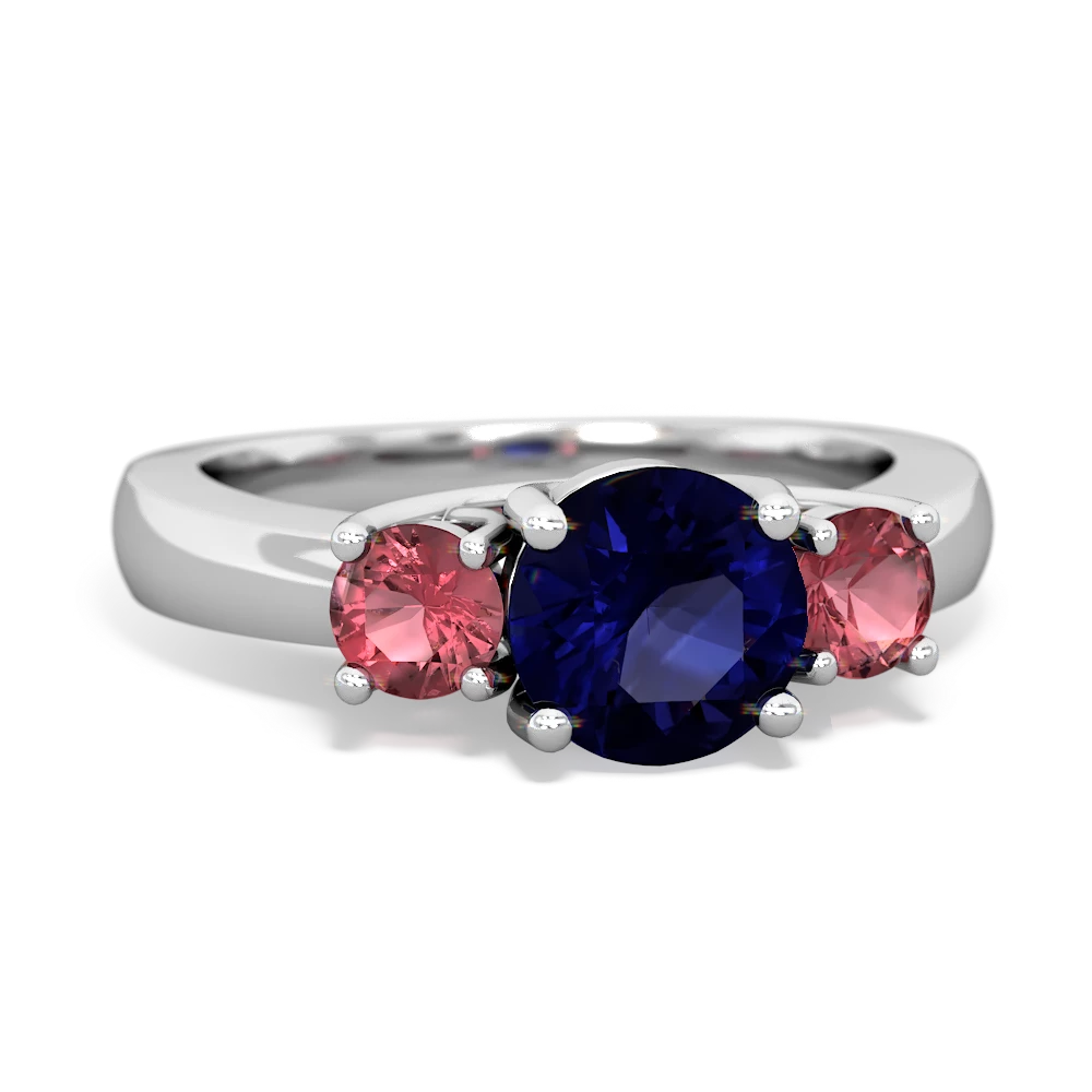 Sapphire Three Stone Round Trellis 14K White Gold ring R4018