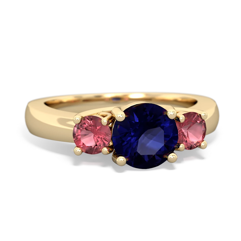 Sapphire Three Stone Round Trellis 14K Yellow Gold ring R4018