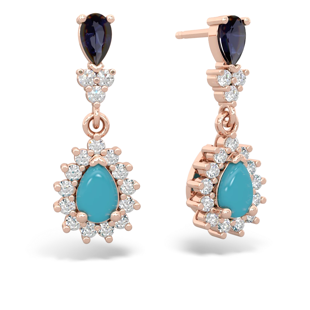 Sapphire Halo Pear Dangle 14K Rose Gold earrings E1882