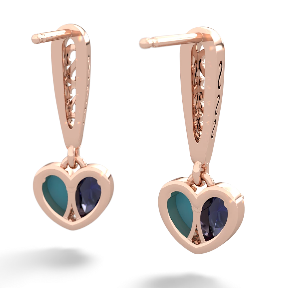 Sapphire Filligree Heart 14K Rose Gold earrings E5070