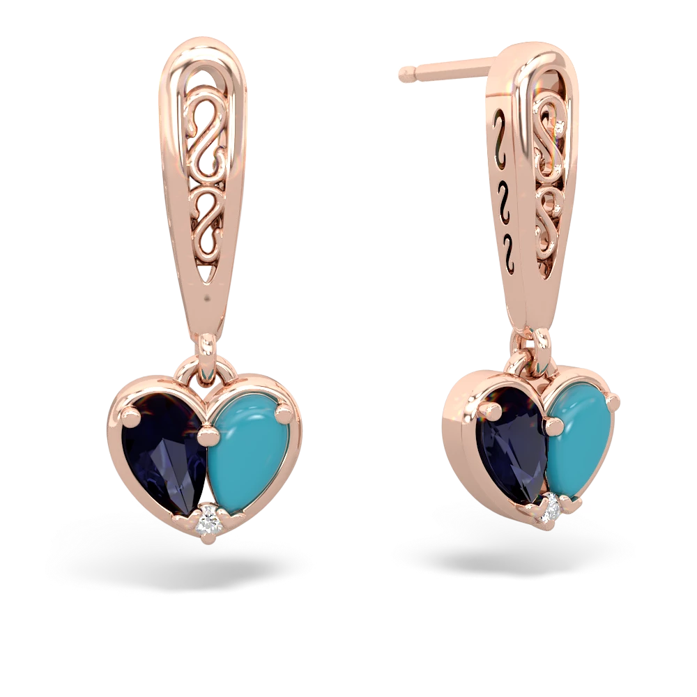 Sapphire Filligree Heart 14K Rose Gold earrings E5070