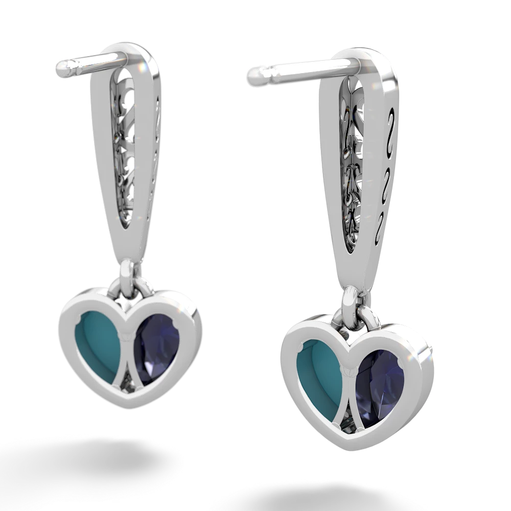 Sapphire Filligree Heart 14K White Gold earrings E5070