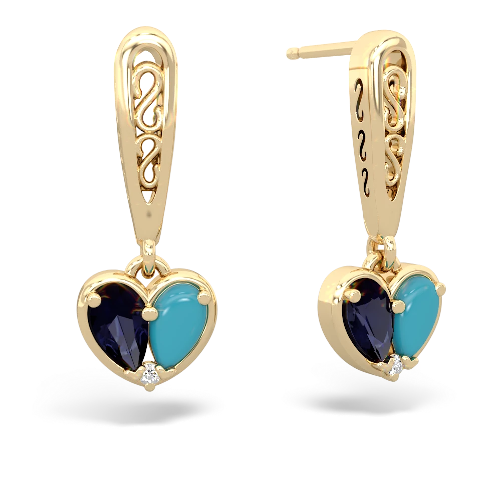 Sapphire Filligree Heart 14K Yellow Gold earrings E5070