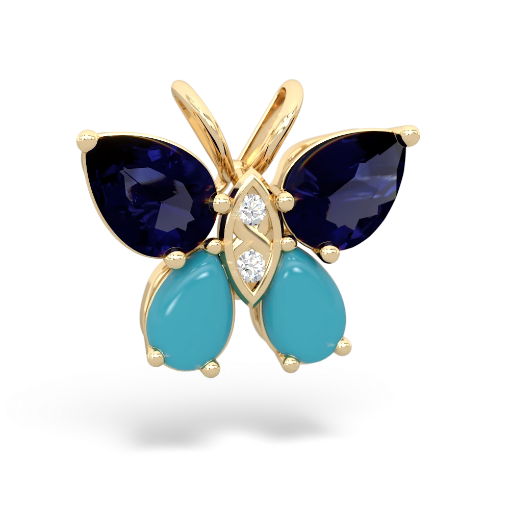 Sapphire Butterfly 14K Yellow Gold pendant P2215