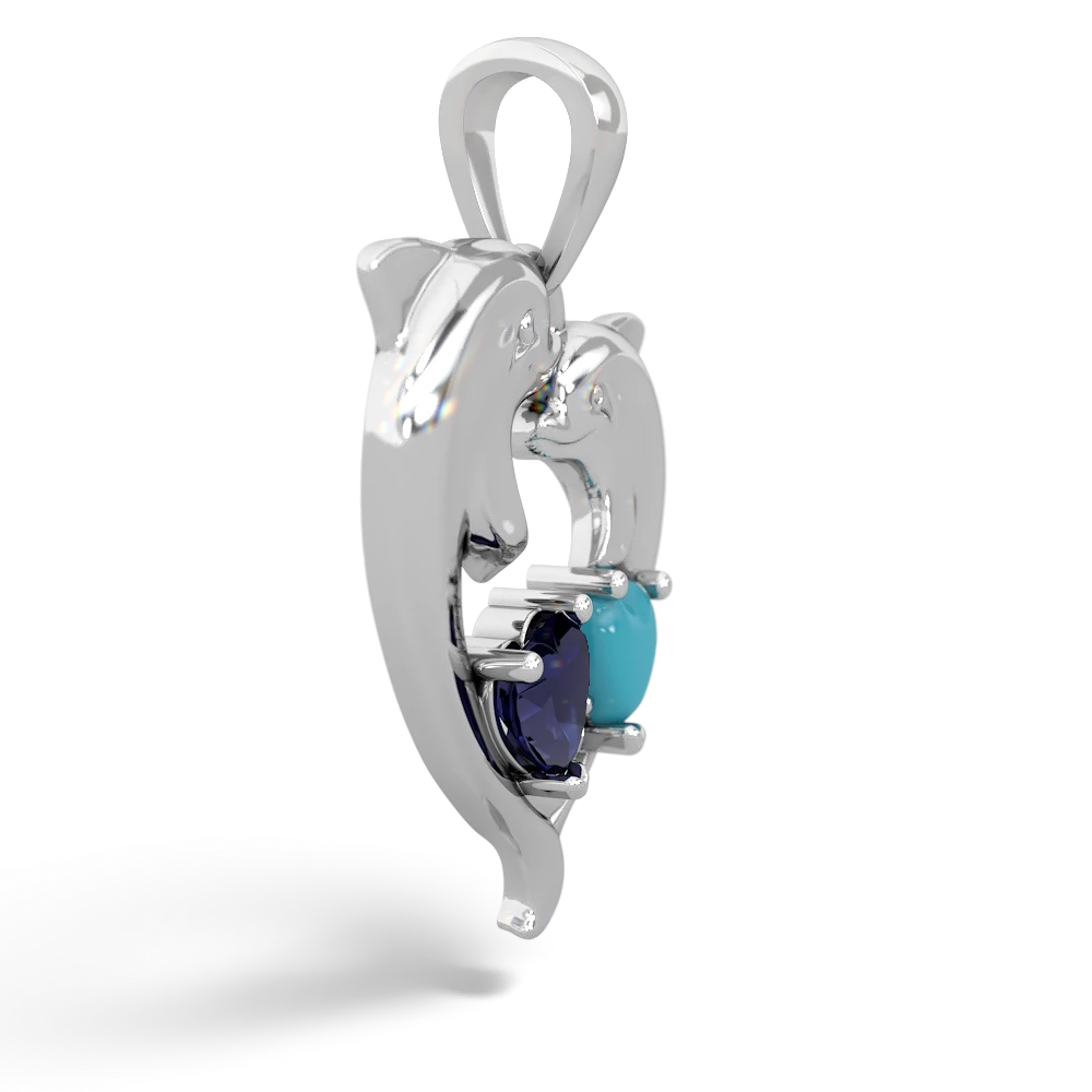 Sapphire Dolphin Heart 14K White Gold pendant P5820