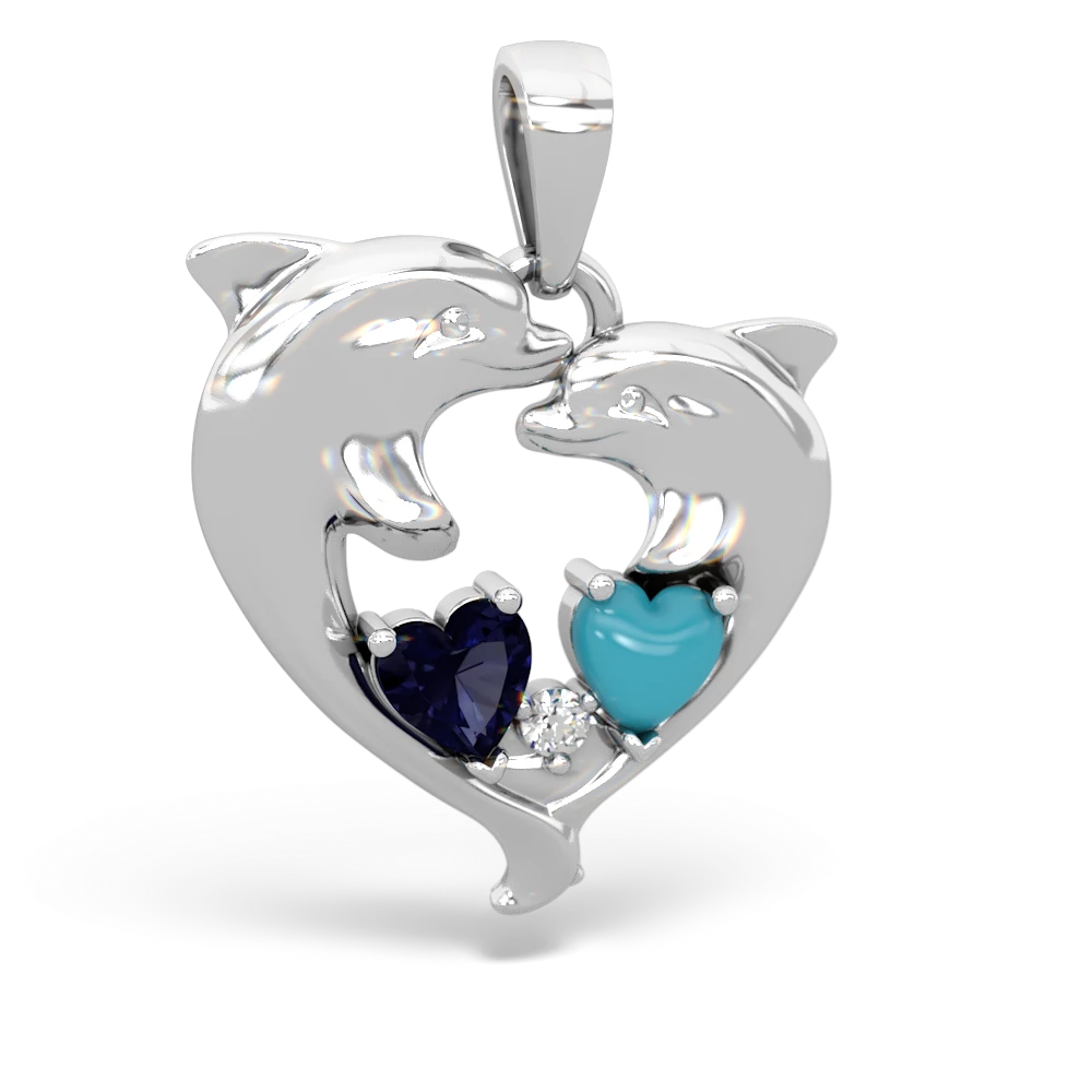 Sapphire Dolphin Heart 14K White Gold pendant P5820