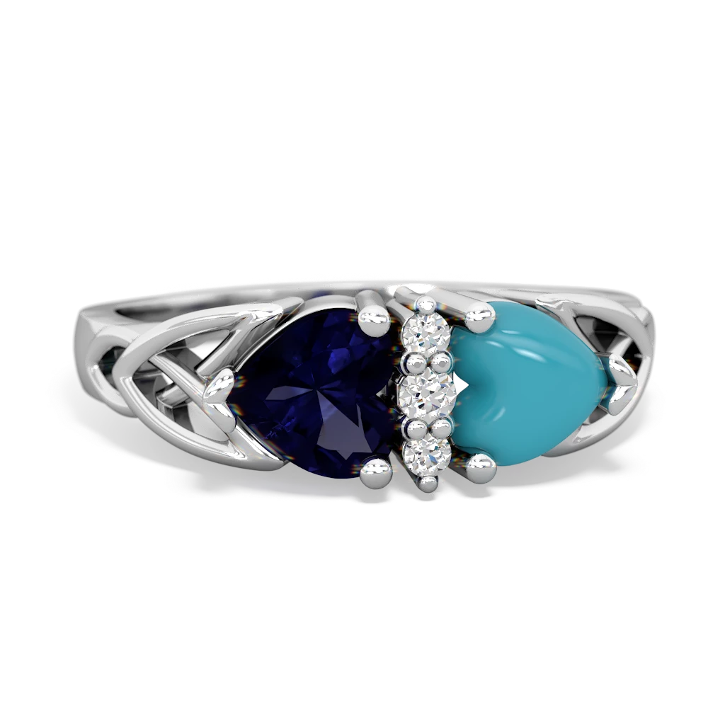 Sapphire Celtic Knot Double Heart 14K White Gold ring R5040