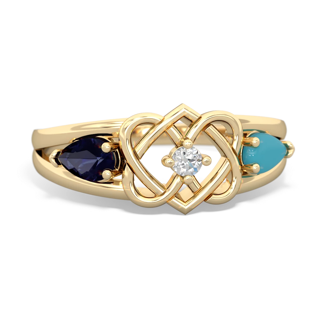 Sapphire Hearts Intertwined 14K Yellow Gold ring R5880