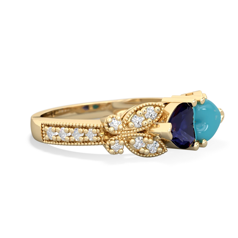 Sapphire Diamond Butterflies 14K Yellow Gold ring R5601