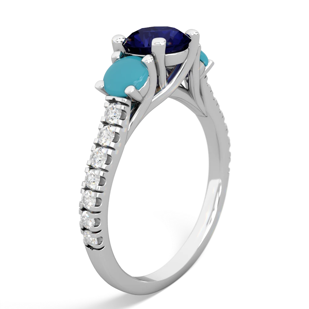 Turquoise Lab Sapphire Mother Child ring - 14K White Gold |JewelsForMe
