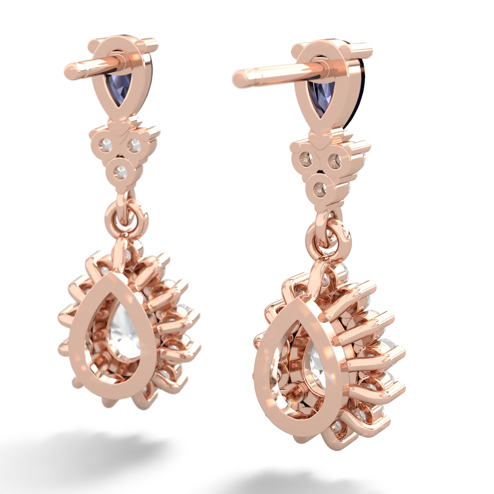 Sapphire Halo Pear Dangle 14K Rose Gold earrings E1882